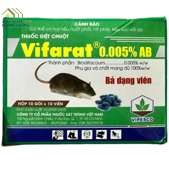 THUỐC DIỆT CHUỘT DẠNG VIÊN VIFARAT 0.005 % AB - HỘP 10 GÓI X 10 VIÊN 